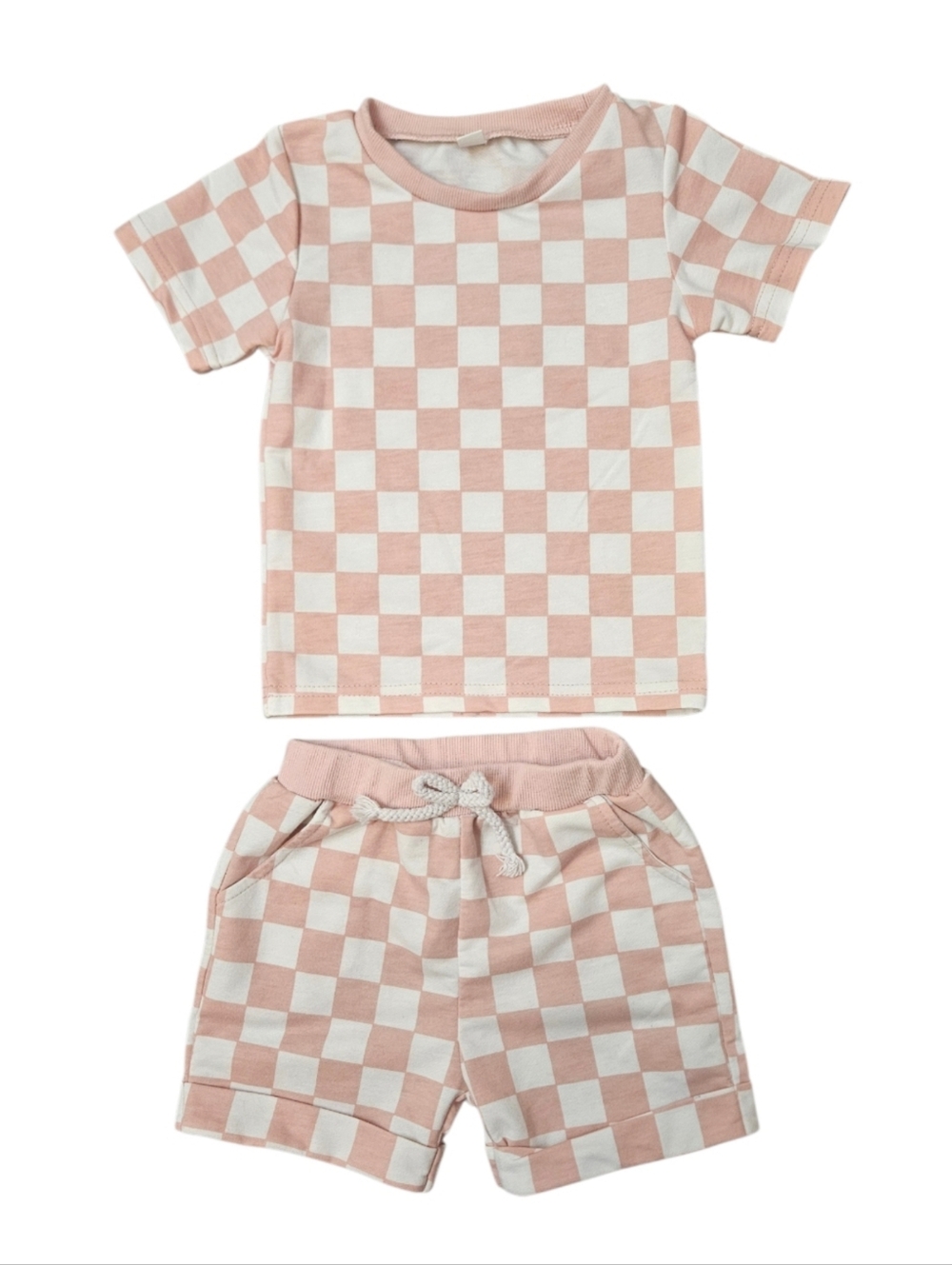 Kids Pink and White Checkerboard Set-12M